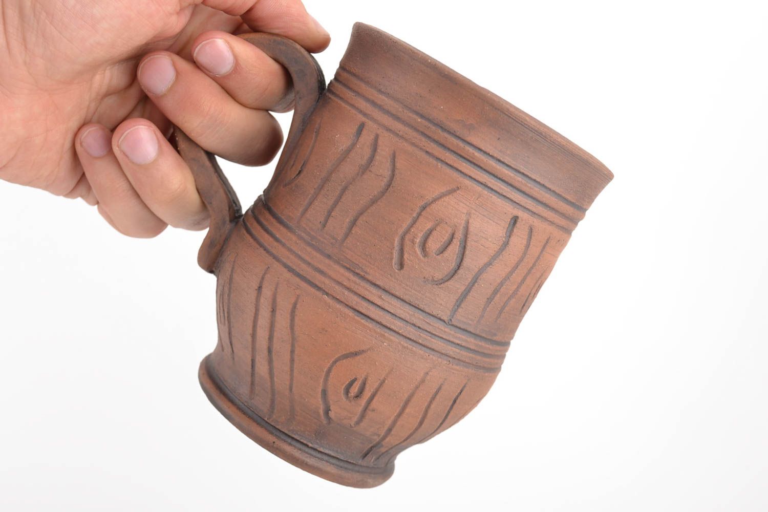 Beautiful design handmade red clay beer mug 500 ml clay mug with pattern photo 2