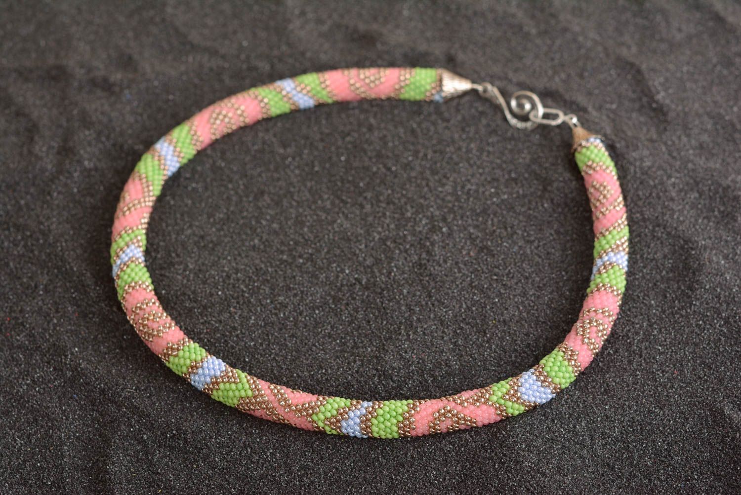 Collier spirale Bijou fait main Cadeau femme perles de rocaille multicolore photo 3