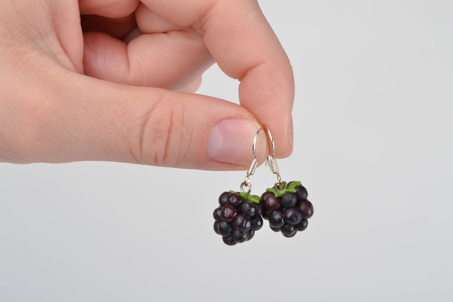 Beautiful unusual cute stylish fancy handmade polymer clay blackberries earrings photo 2