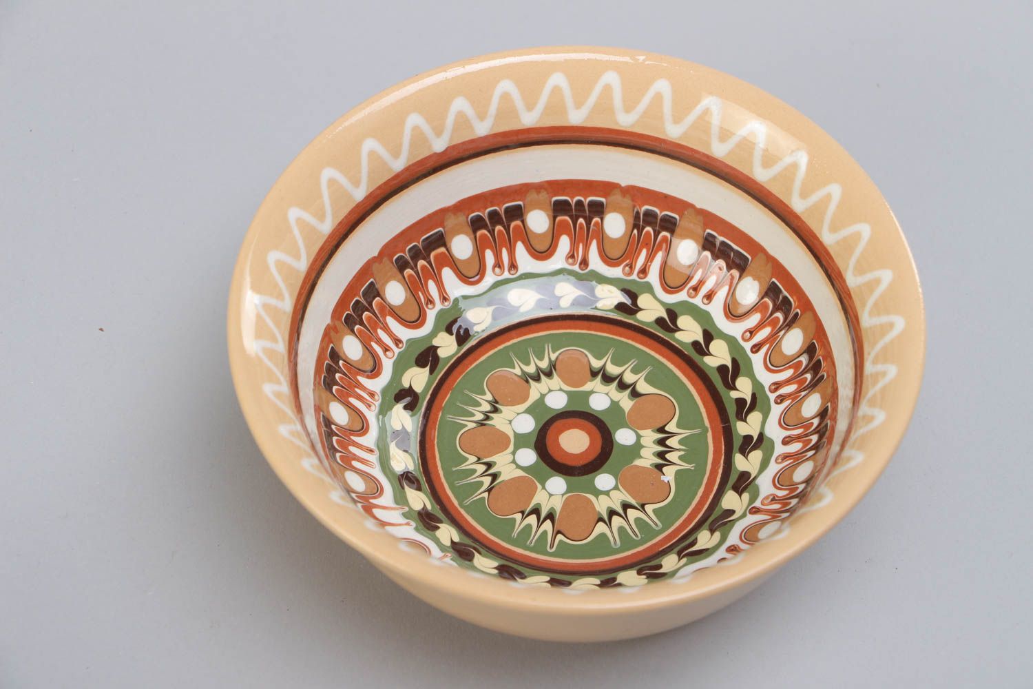 Bol de céramique avec peinture de glaçure fait main vaisselle 40 cl ethnique photo 3