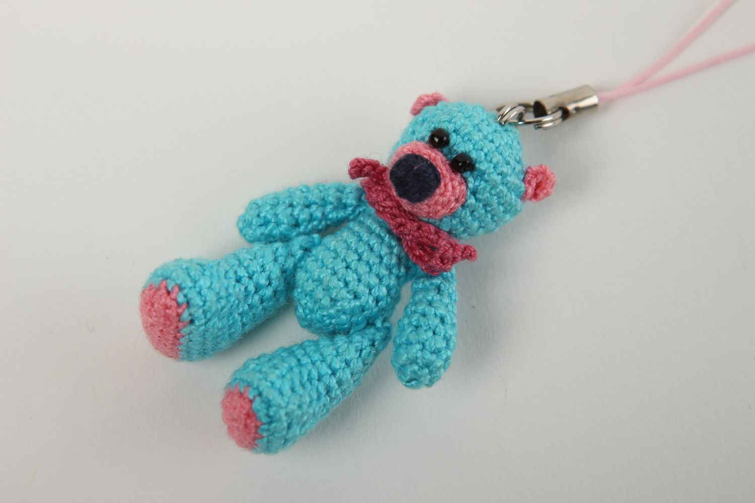 Porte-clés ours fait main Porte-clefs original bleu tricoté Petit cadeau photo 3