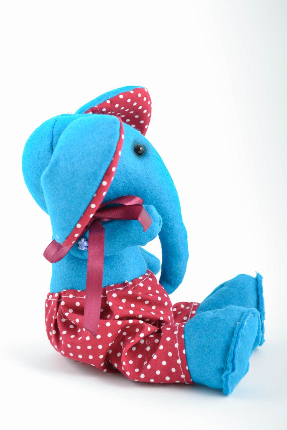 Unusual beautiful blue handmade felt fabric soft toy elephant photo 3