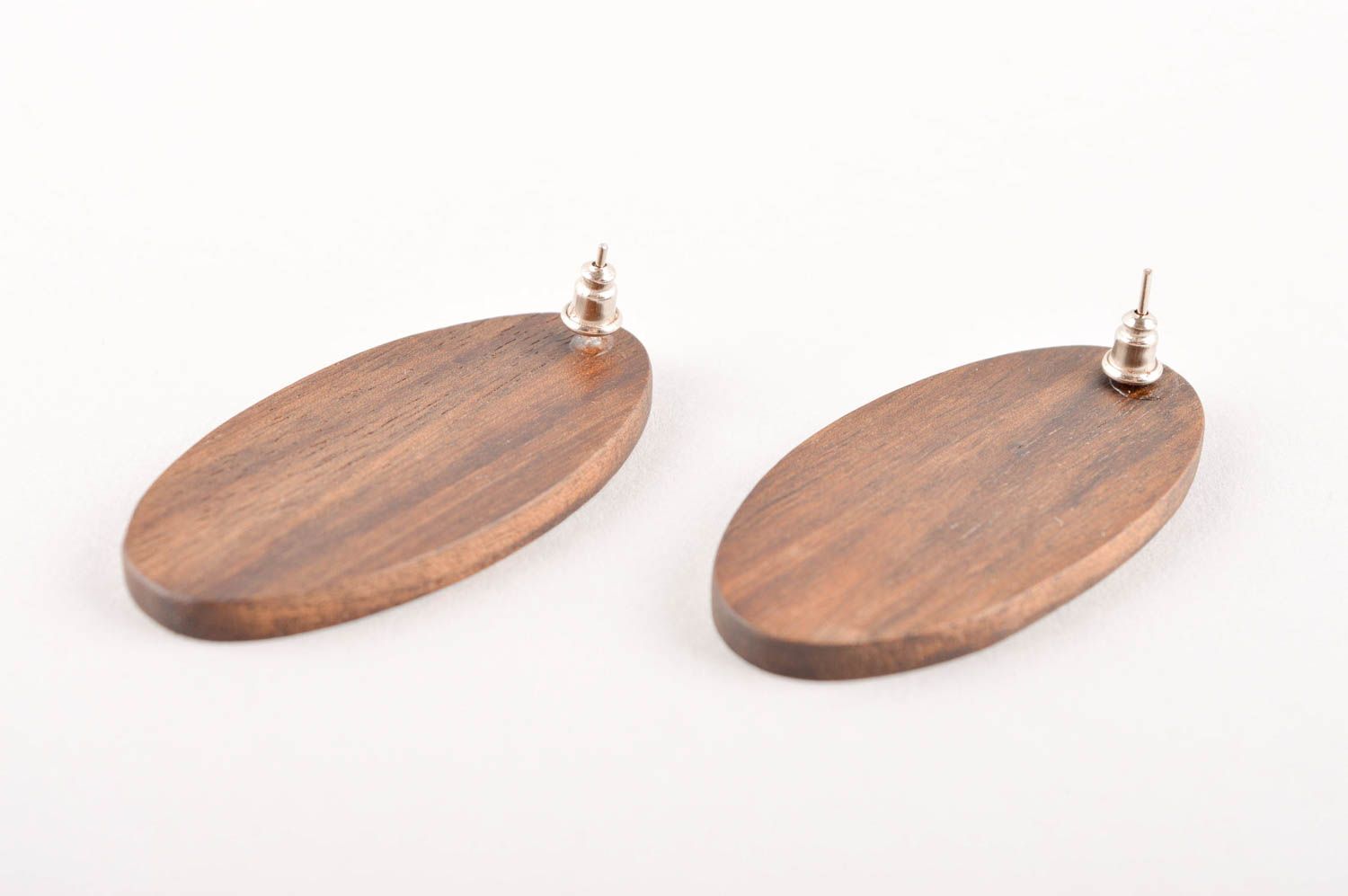 Handmade designer wooden earrings unusual stylish jewelry present for girls photo 5