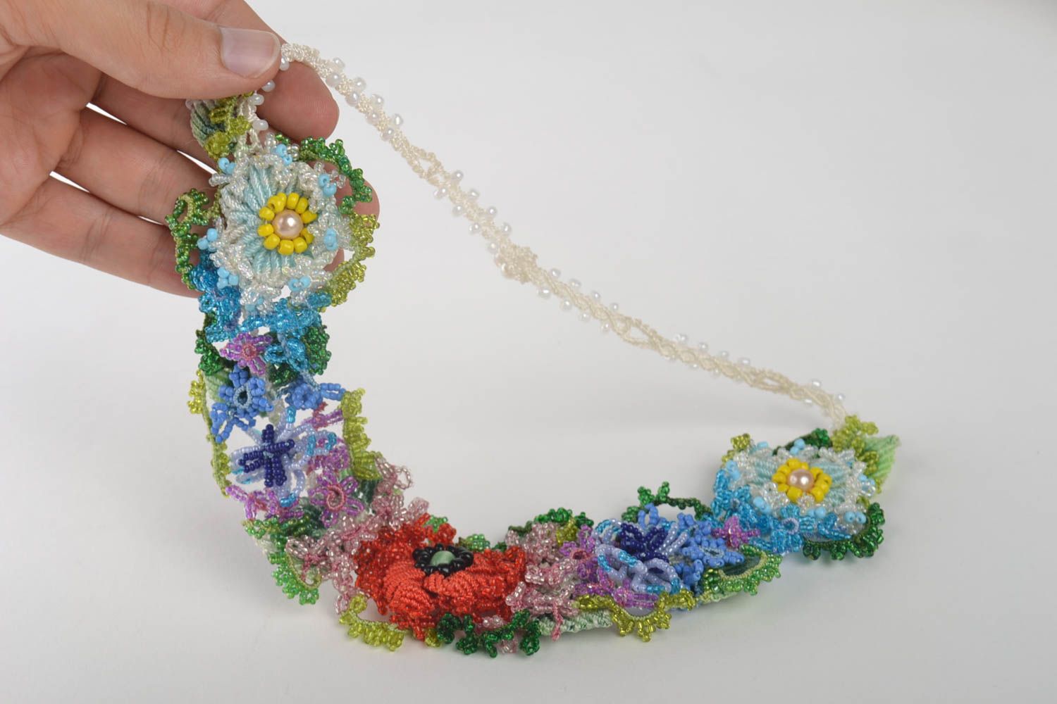 Handmade necklace designer jewelry unusual gift macrame necklace flower necklace photo 5