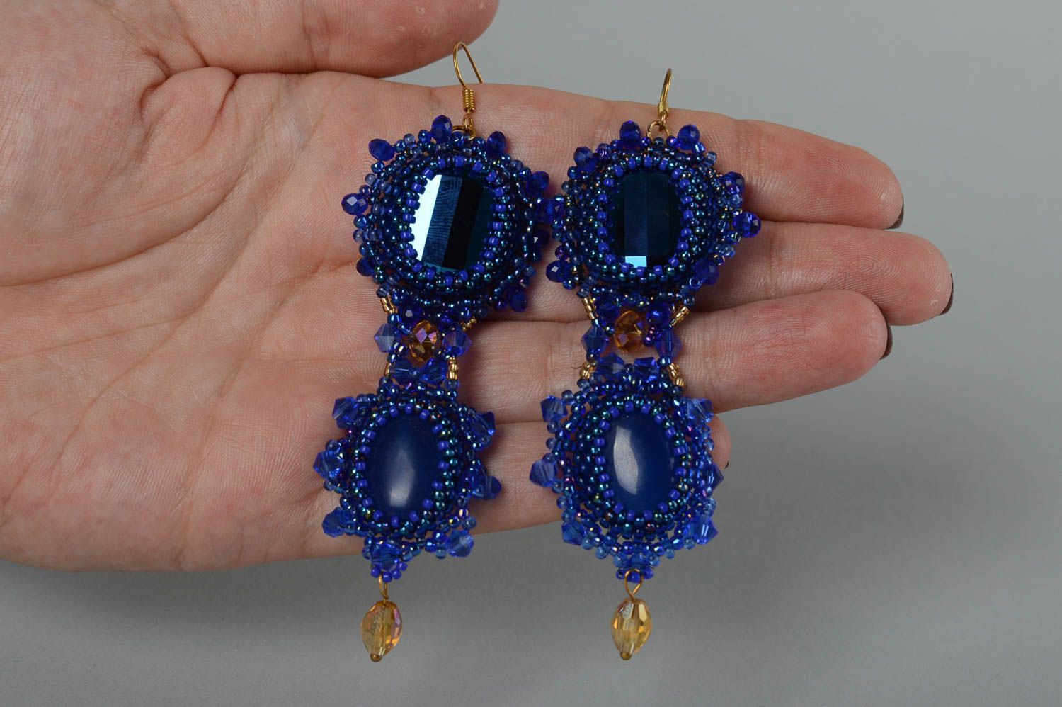 Handmade jewelry blue beaded earrings designer accessories earrings for her photo 5