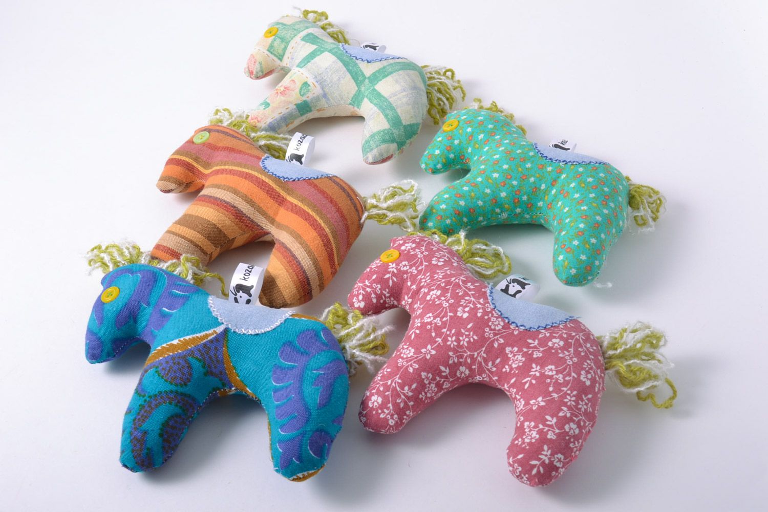 Set of 5 handmade colorful soft toys sewn of fabric Horses for kids and interior photo 2