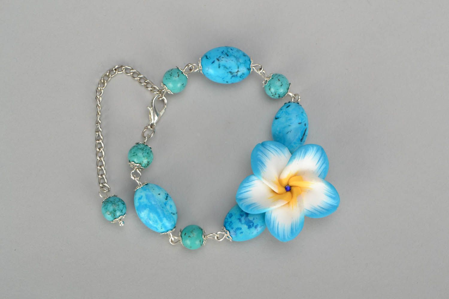Bracelete de argila de polímero Laguna azul pulseira artesanal feminina  foto 3