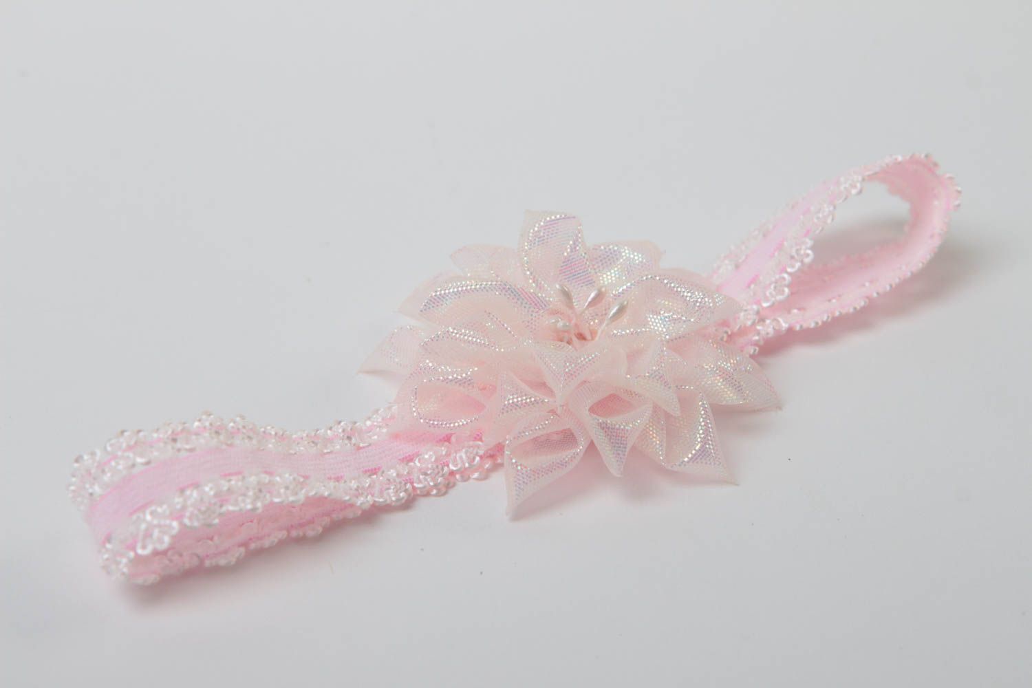Haar Accessoire rosa Haarband mit Blume handgemachter Schmuck für Baby  foto 3