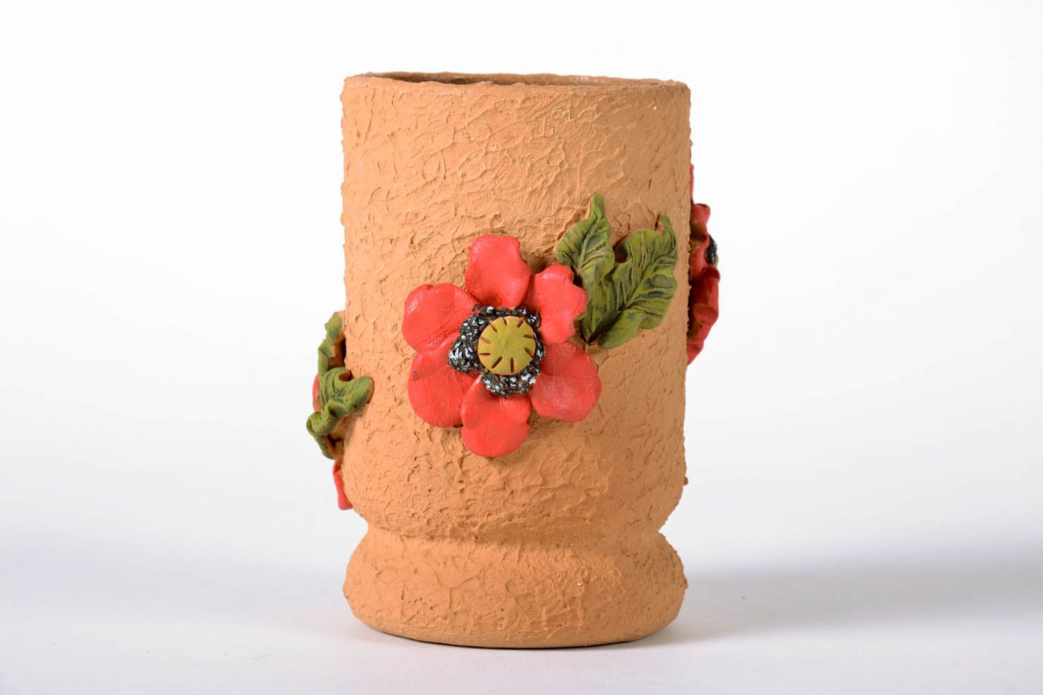 5 inches molded by hands clay vase with puppy flowers 0,7 lb photo 2