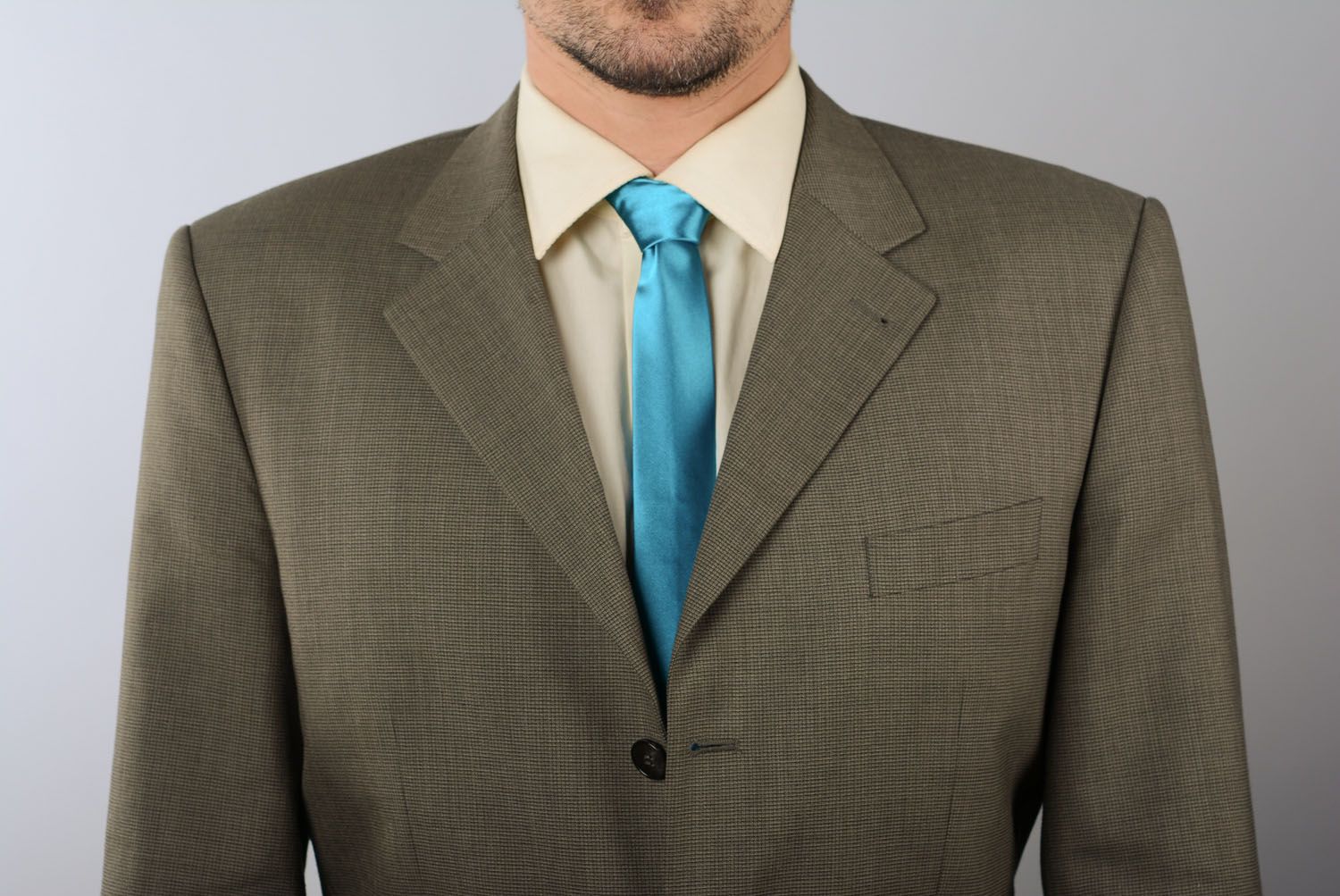 Cravate en gabardine bleu clair faite main photo 4