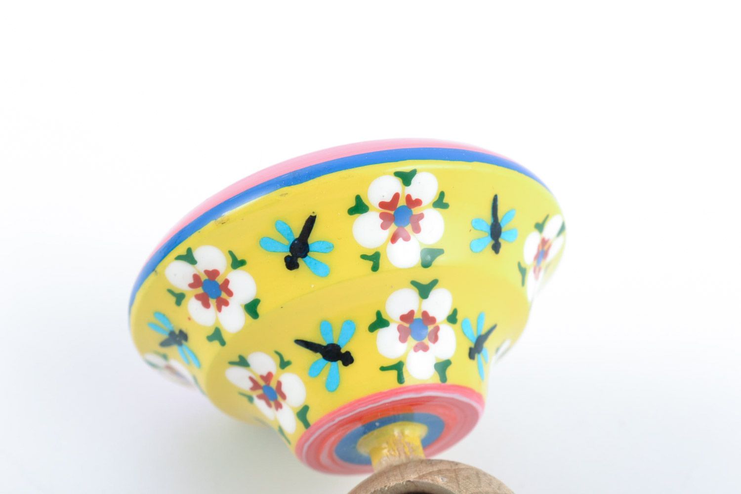 Painted handmade wooden spinning top toy for motor development present for baby photo 4