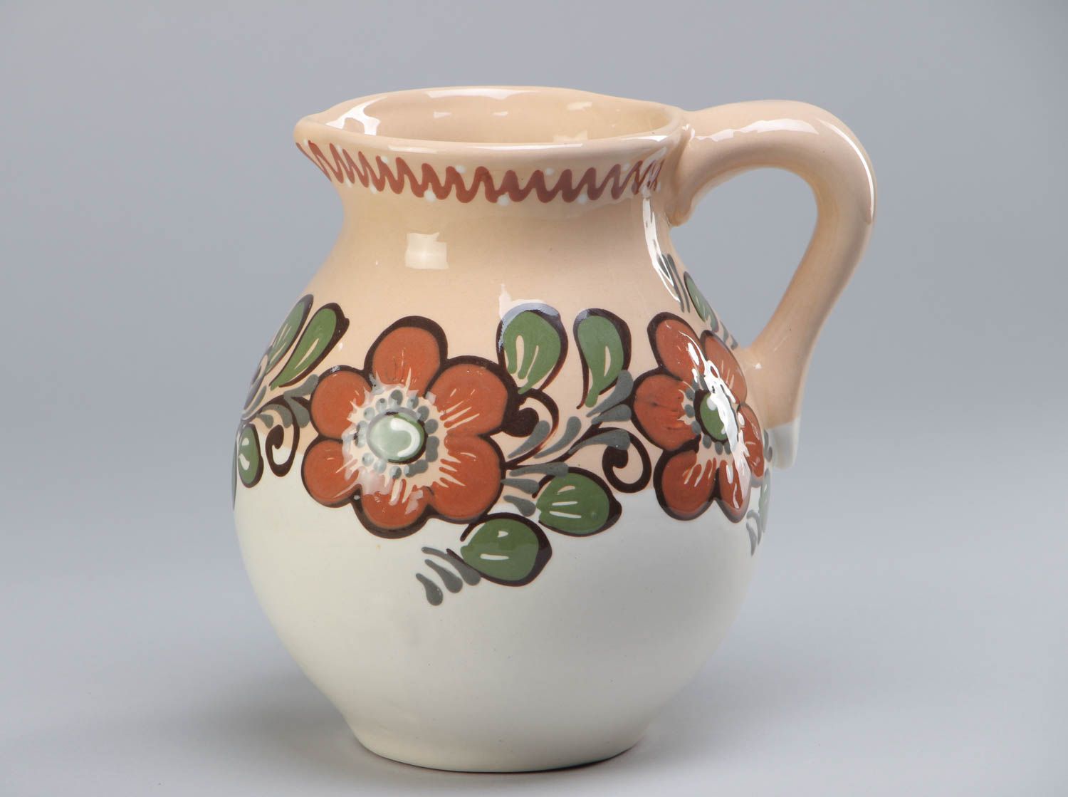 90 oz ceramic white glazed pitcher jug with hand-painted floral picture 2 lb photo 2