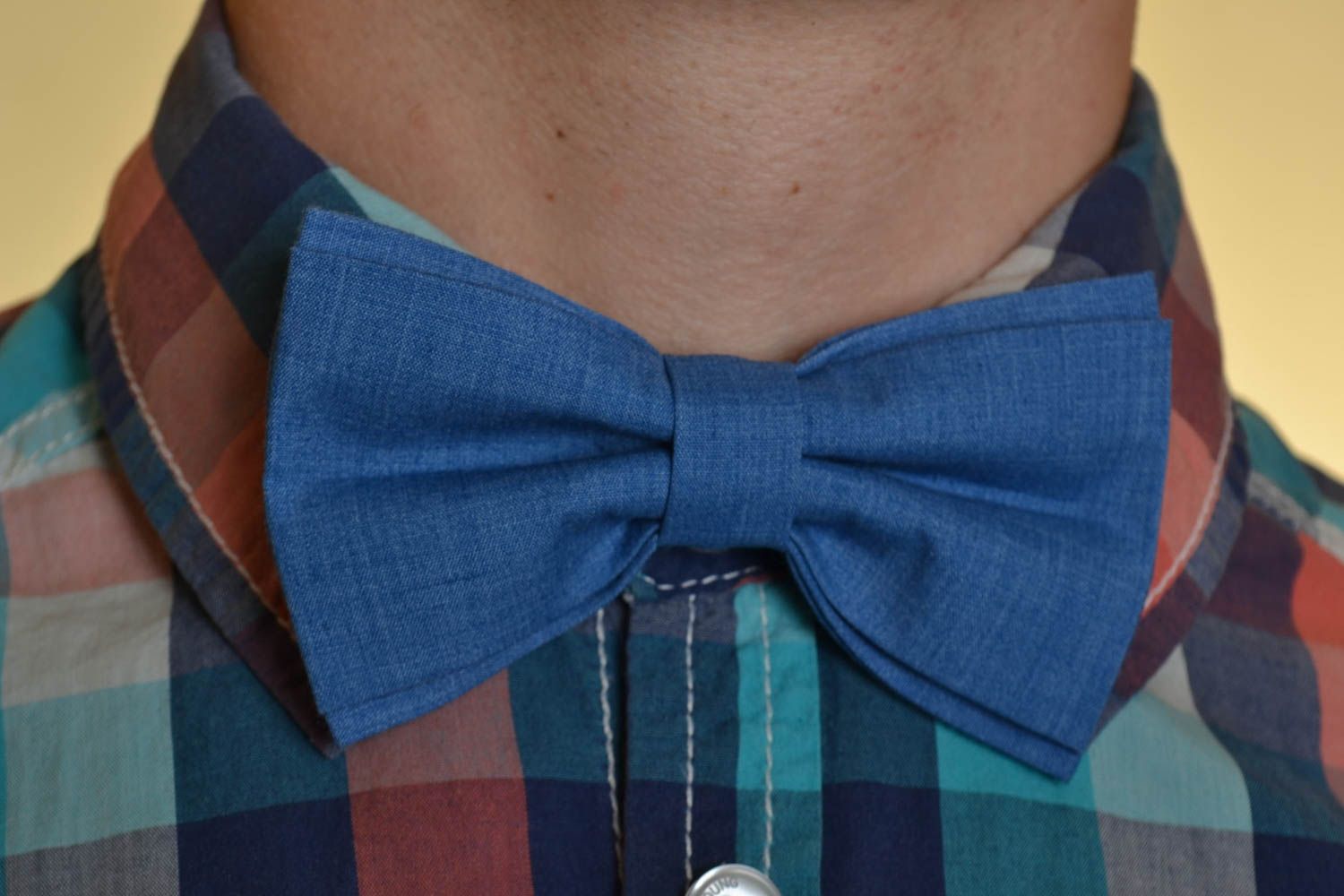 Handmade adjustable cotton fabric bow tie designer blue photo 1