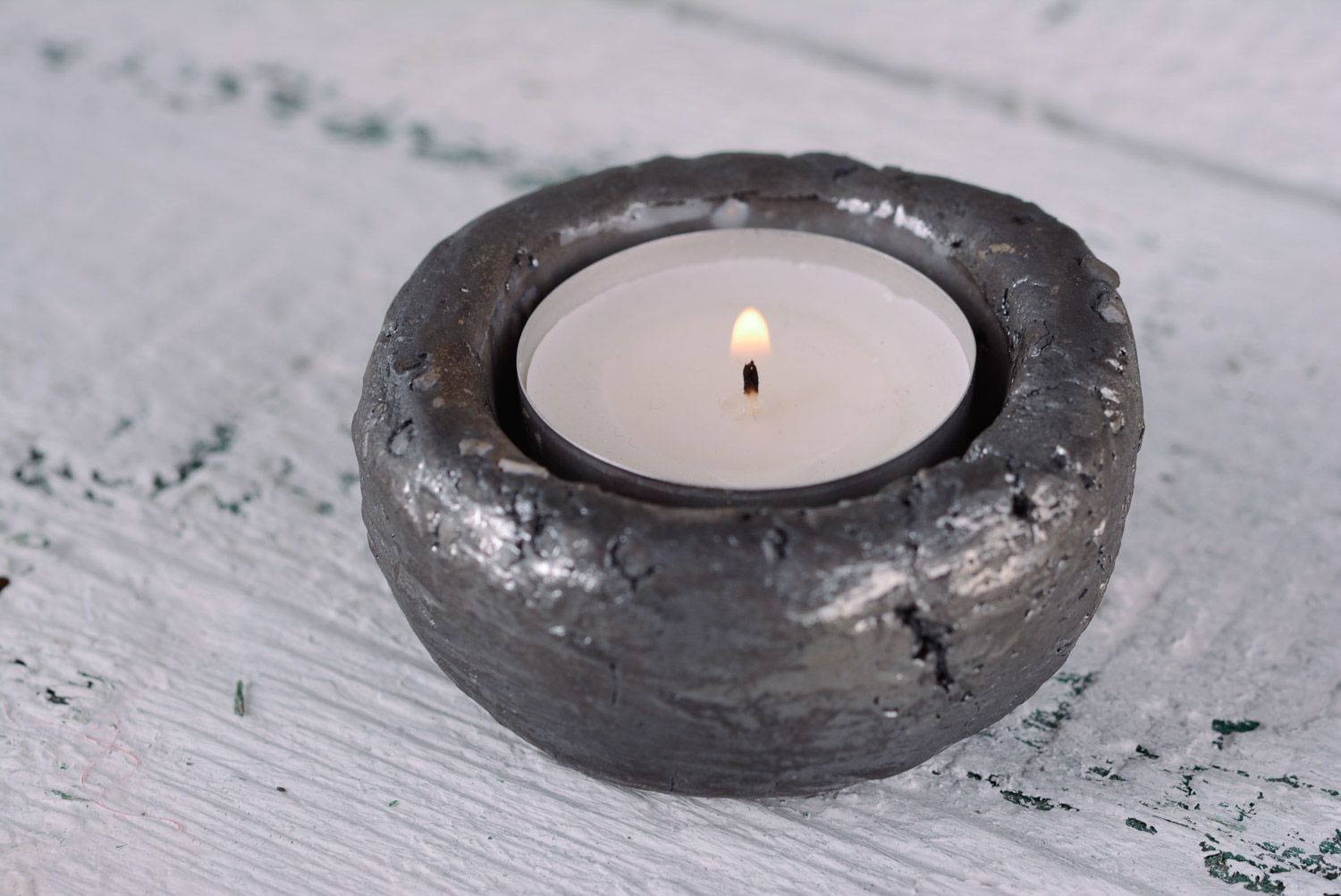 Small handmade clay round candle holder double kilning technique photo 1