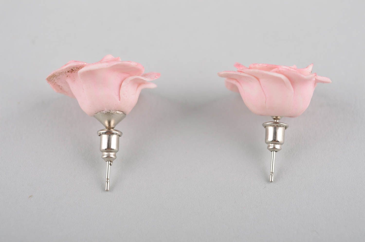Plastic earrings roses stud earrings flower earrings made of polymer clay photo 4