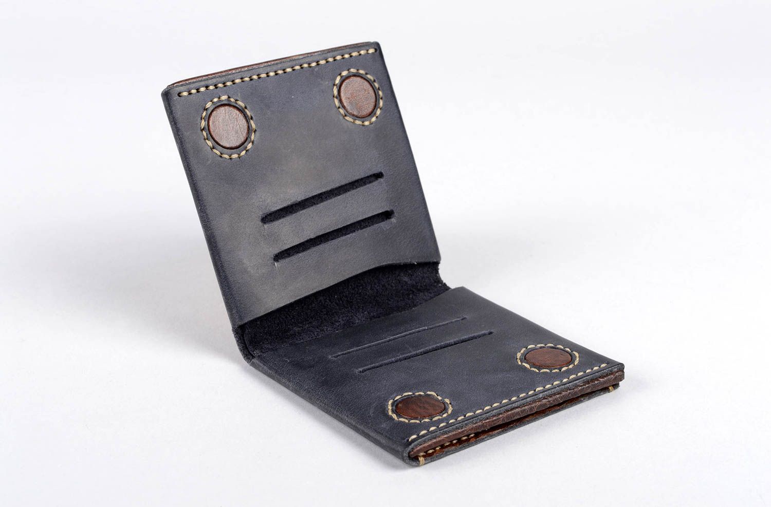 Portefeuille cuir fait main Maroquinerie design Accessoire cuir noir original photo 2