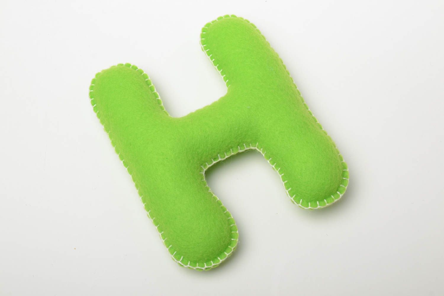 Handmade small green felt soft toy letter H for alphabet learning by kids photo 2