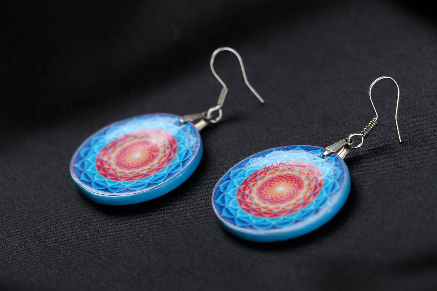 Round earrings made of polymer clay photo 1
