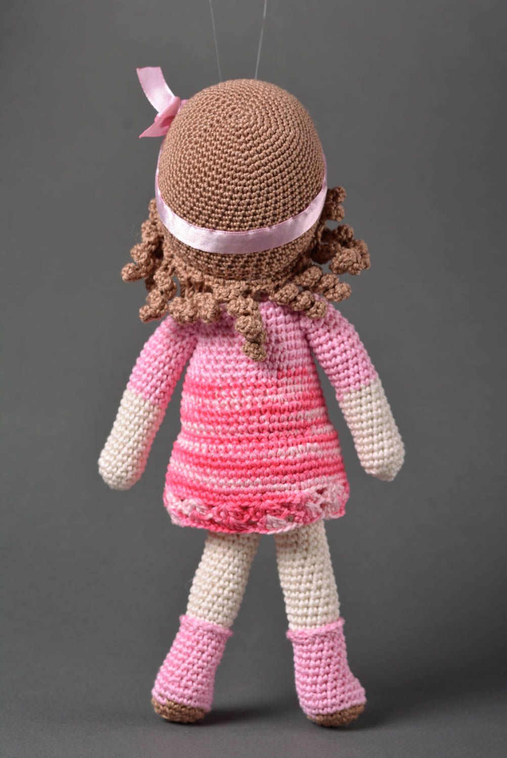 Мягкая игрушка кукла ручной работы кукла крючком большая Девочка в розовом фото 4