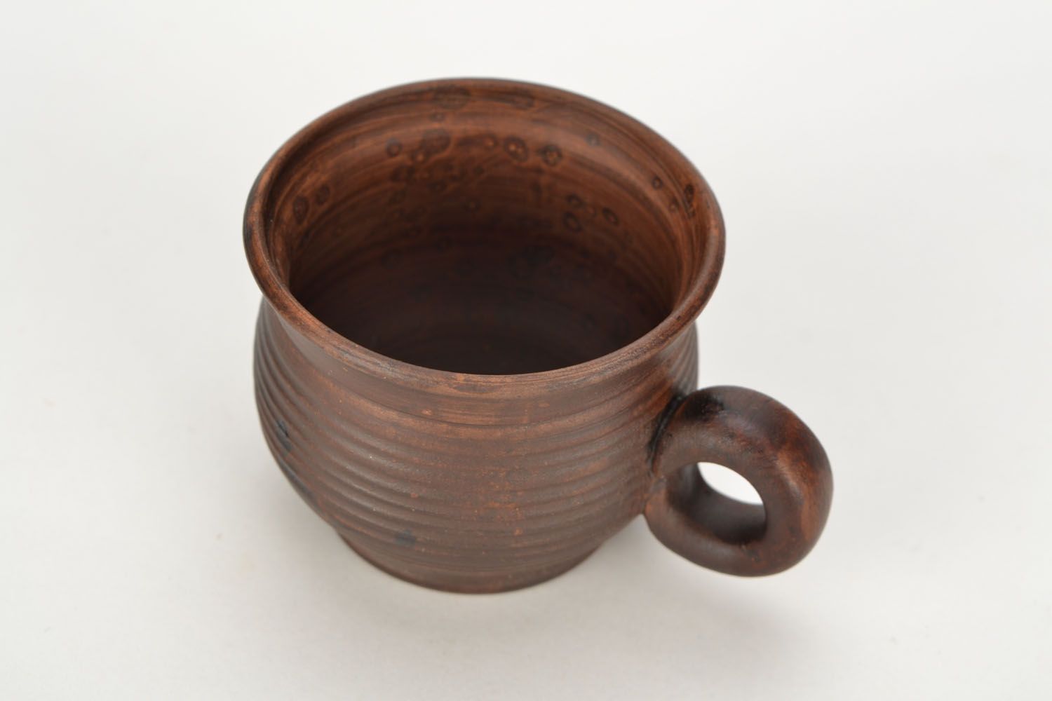 Rustic red clay brown not glazed pot-shape coffee cup with handle, 3 oz photo 4