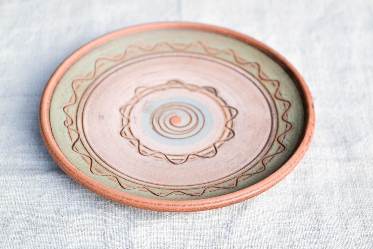 Керамическая тарелка ручной работы глиняная посуда декор расписная тарелка фото 4