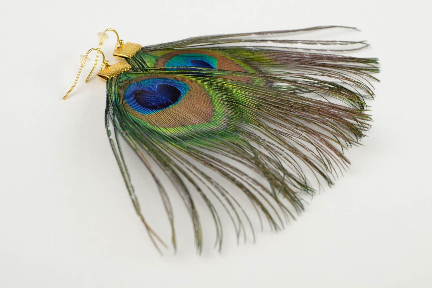 Unique peacock feather earrings designer jewelry stylish handmade bijouterie photo 3