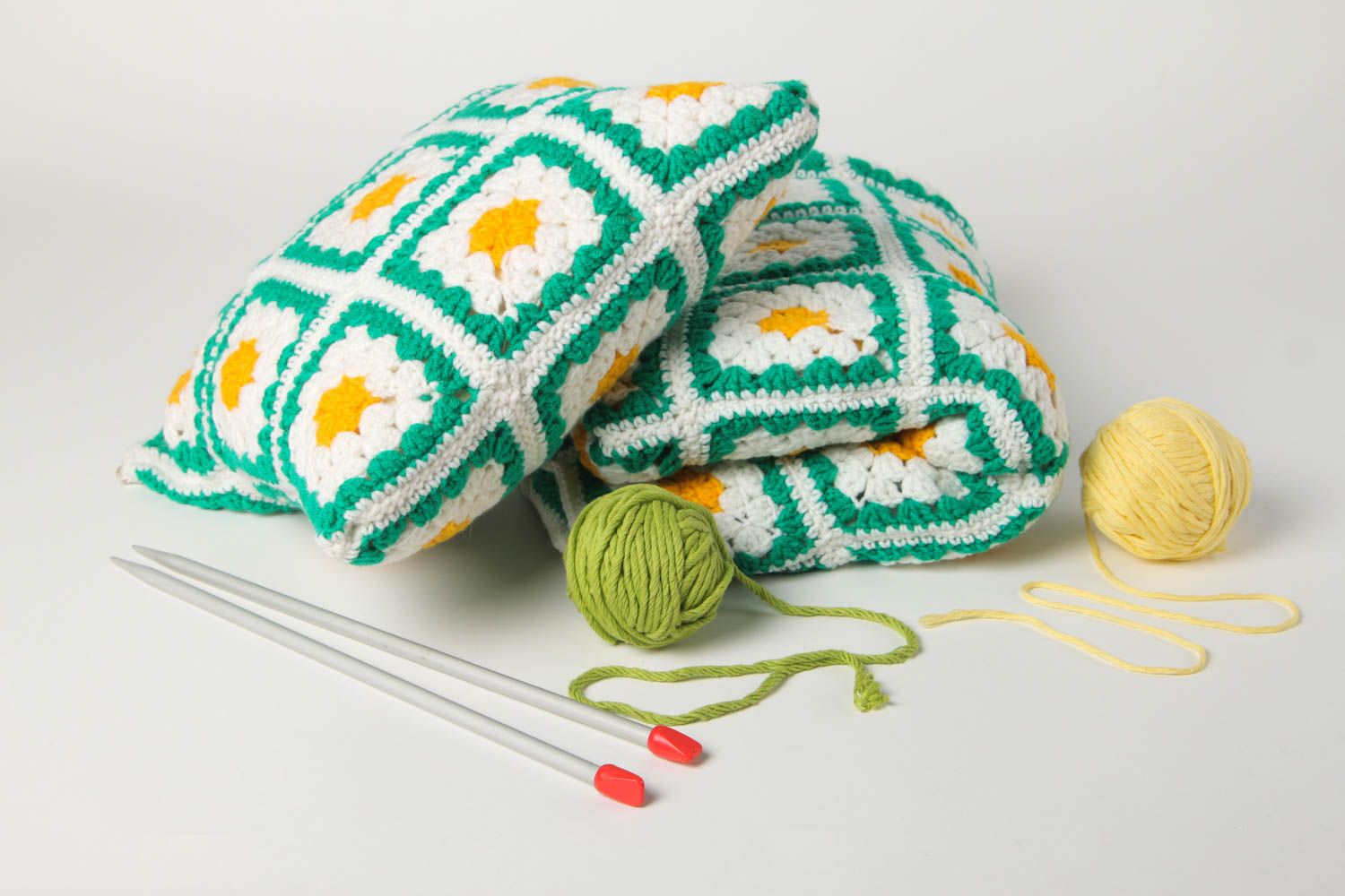 Handmade pillow designer plaid decorative set knitted pillowcase warm blanket photo 1