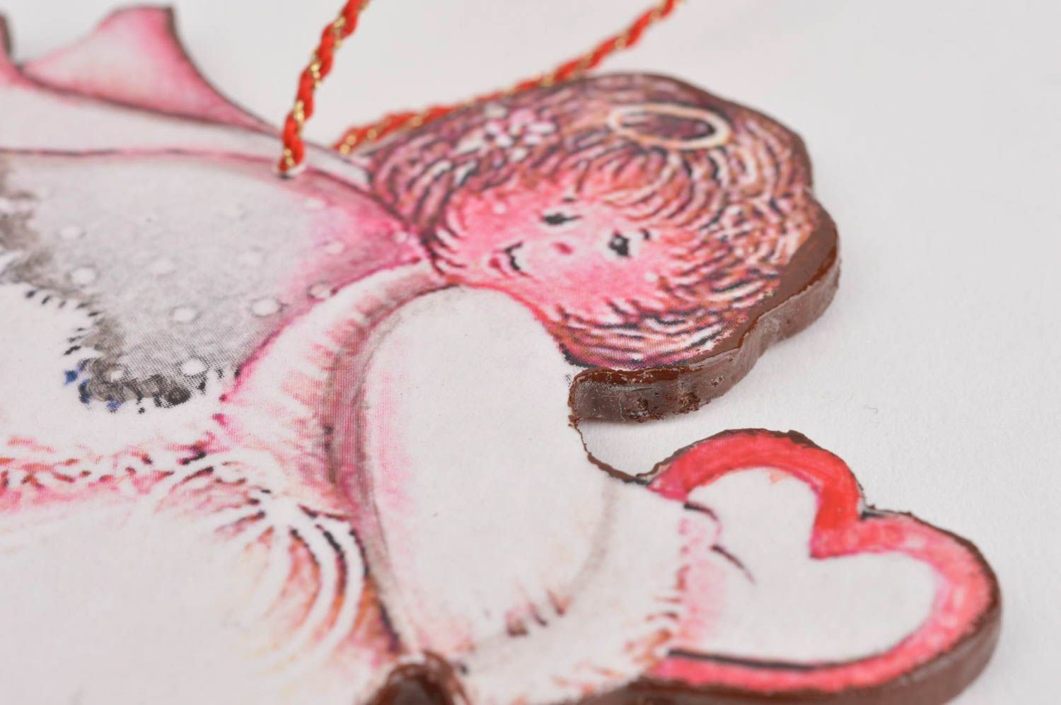 Игрушка на елку хэнд мэйд декор для дома украшение на Рождество Ангел в розовом фото 5