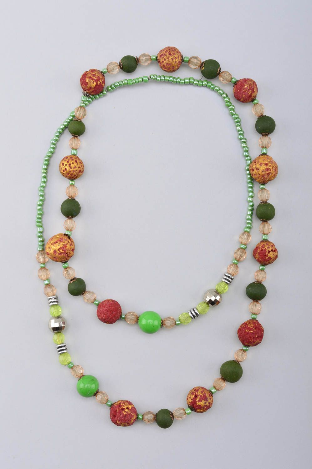 Langes Damen Collier handmade Polymer Schmuck Accessoire für Frauen grün braun foto 2