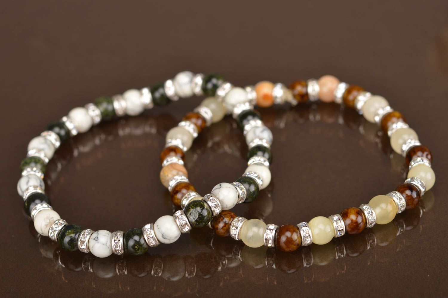 Handmade cute set of bracelets made of beads 2 items stylish accessories photo 3
