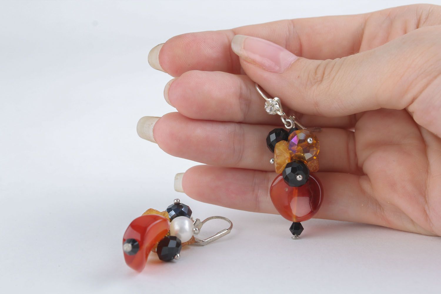 Orange Ohrringe mit echten Steinen foto 5