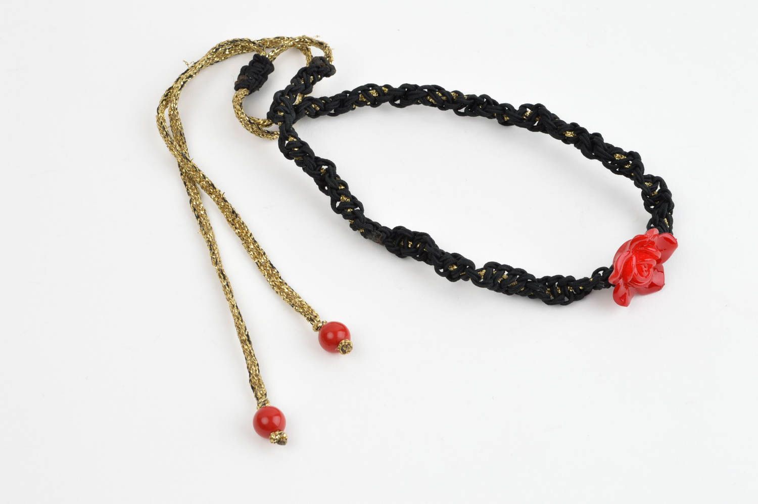 Handmade Rocailles Kette Frauen Accessoire Halskette für Frauen rote Rose schön foto 2