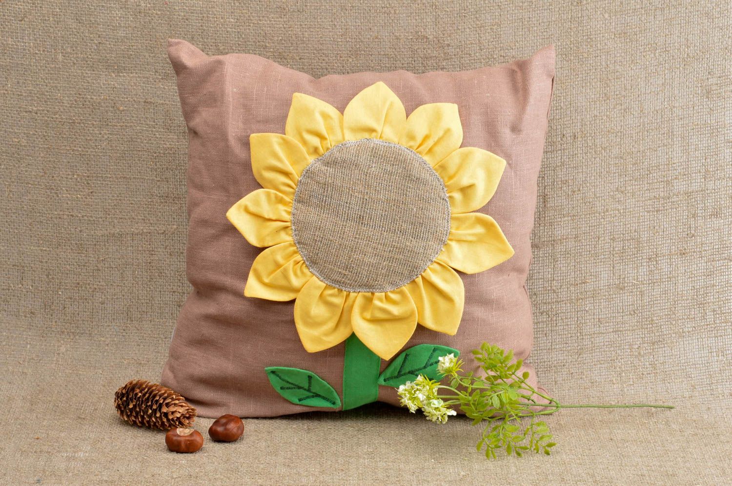Dekokissen für Sofa handgemacht Designer Kissen Geschenk Idee Sonnenblume foto 1
