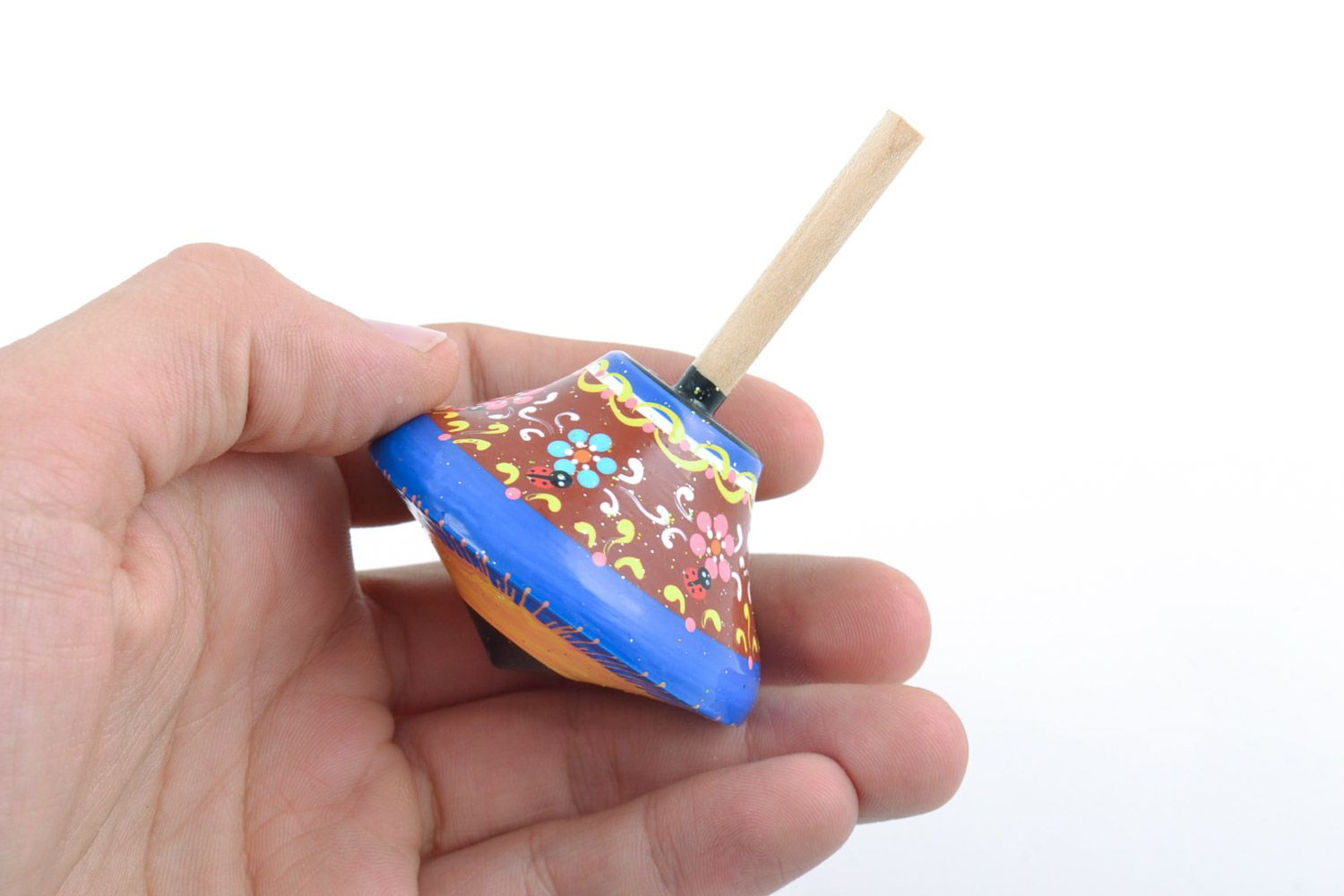 Маленькая деревянная юла с росписью красками развивающая игрушка ручной работы фото 2