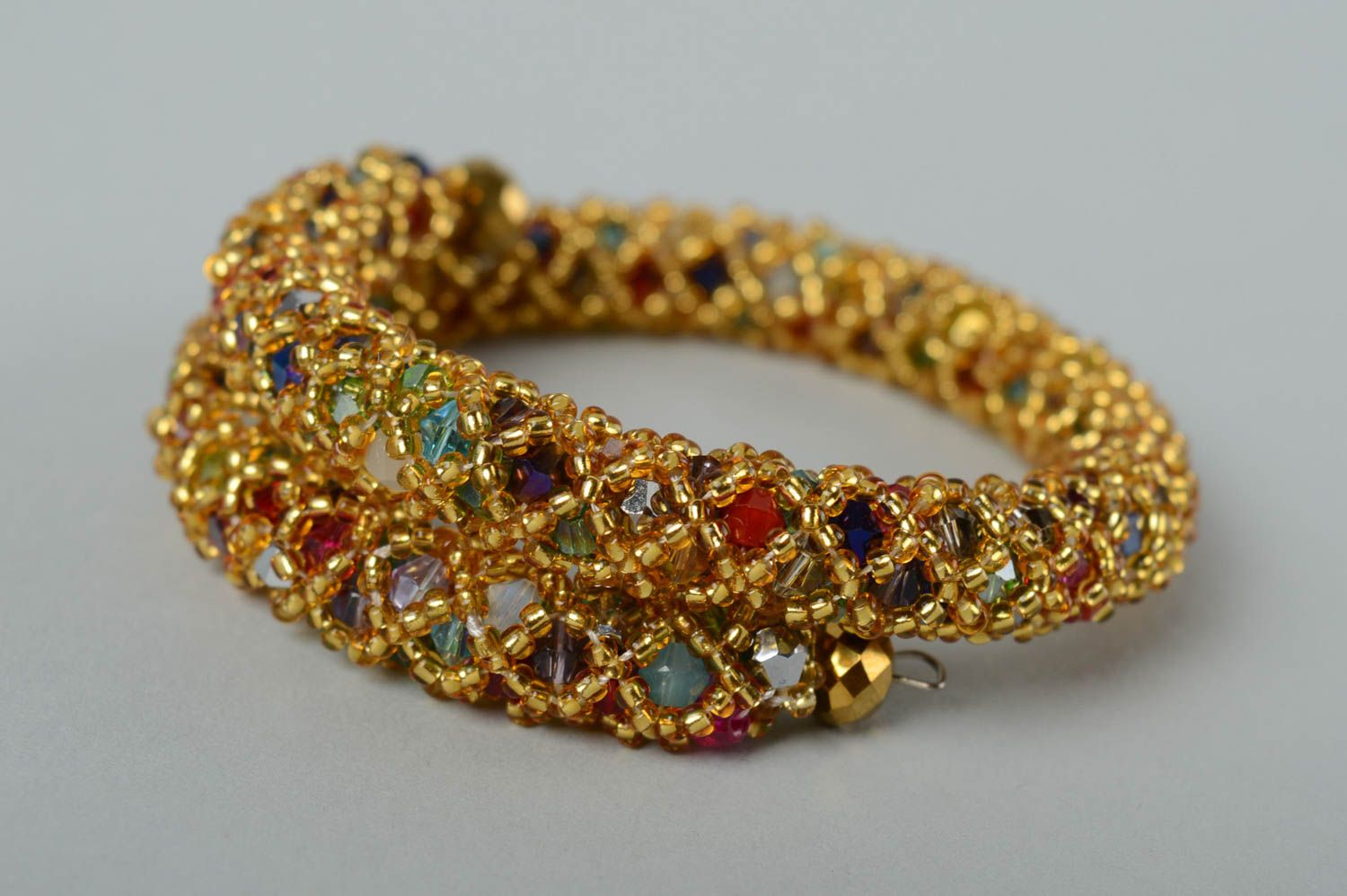 Bracelet spirale Bijou fait main perles de rocaille design doré Cadeau femme photo 3