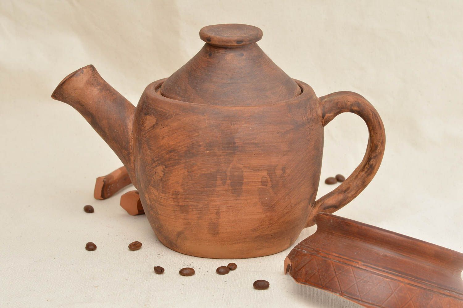 Théière en céramique faite main marron belle vaisselle ethnique originale photo 1