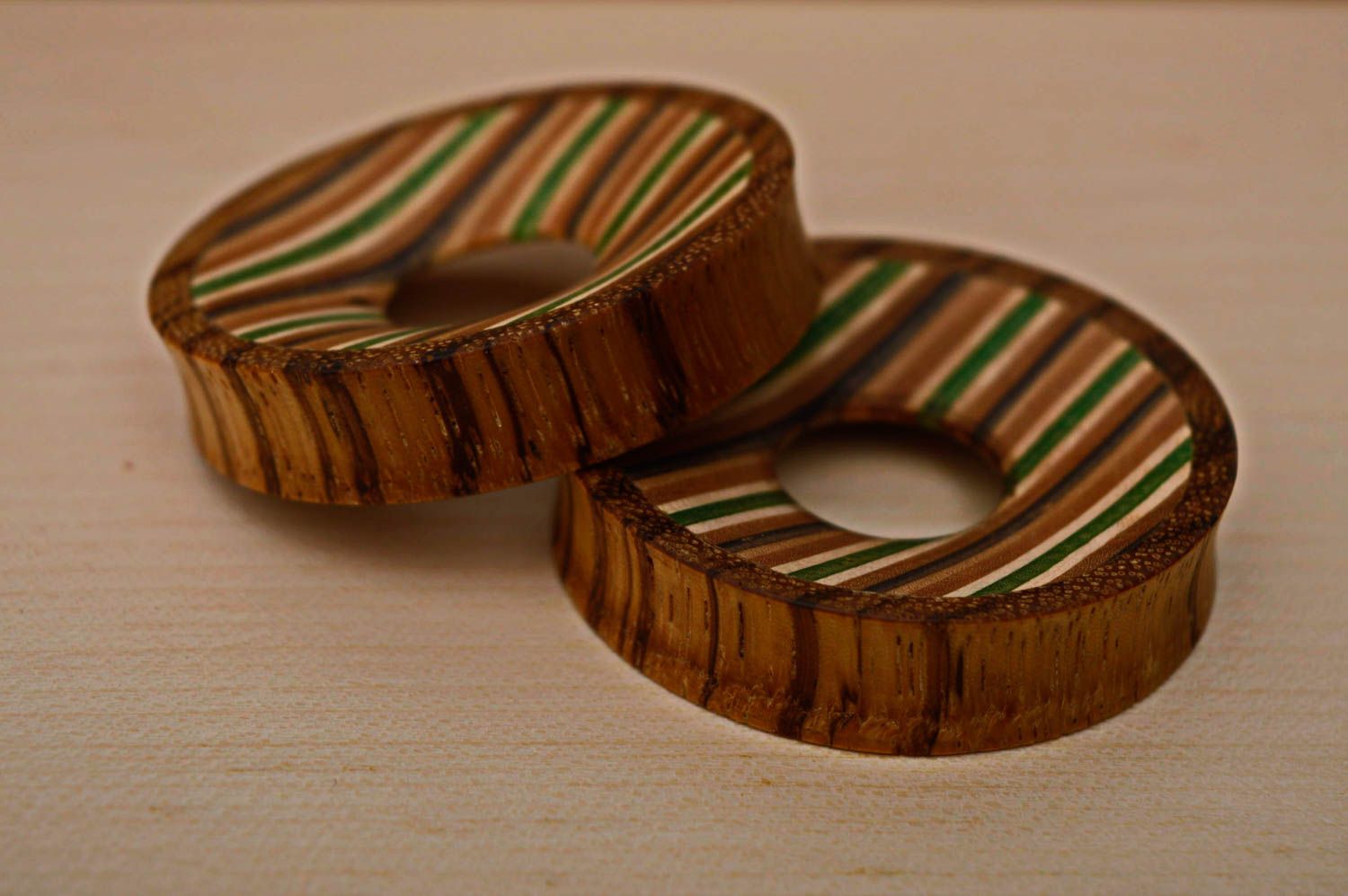 Zebrano wood plug earrings photo 1