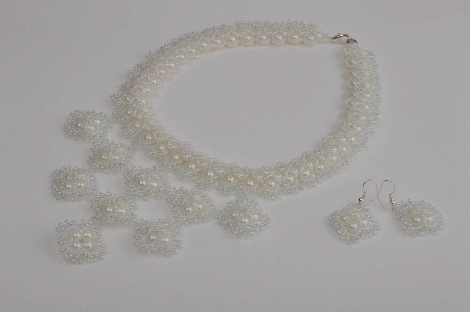 Stylish handmade beaded necklace beaded earrings artisan jewelry set gift ideas photo 2