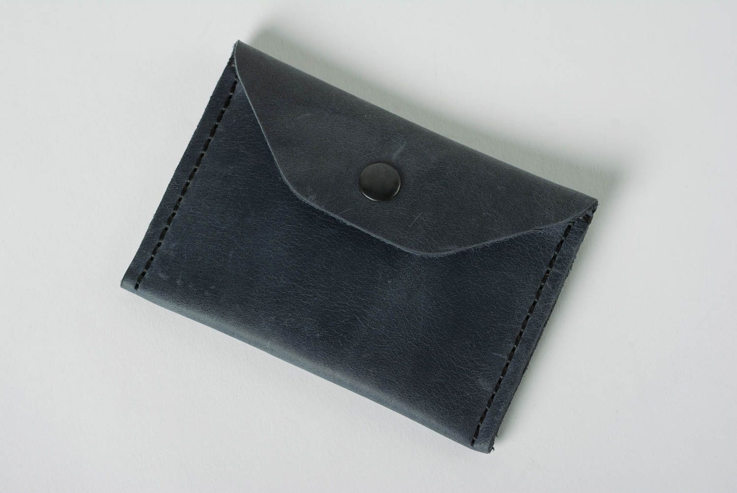 Handmade small designer black genuine leather wallet for coins unisex photo 2
