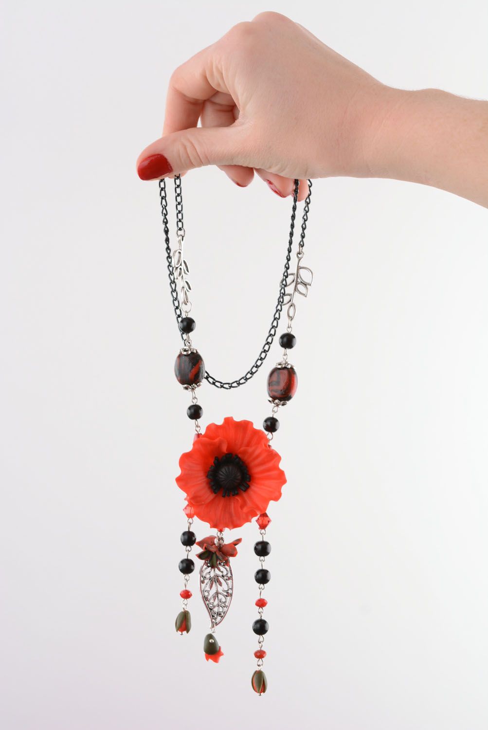 Set of polymer clay jewelry Poppies photo 5