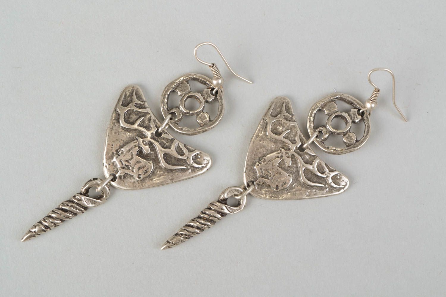 Handmade metal dangle earrings photo 3