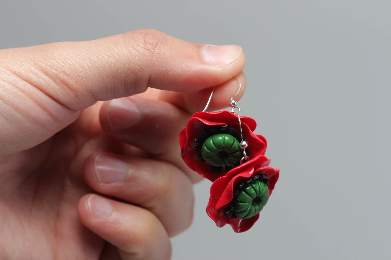 Handmade Blumen Ohrringe Polymer Clay Schmuck Ohrringe für Damen Mohnblumen foto 5