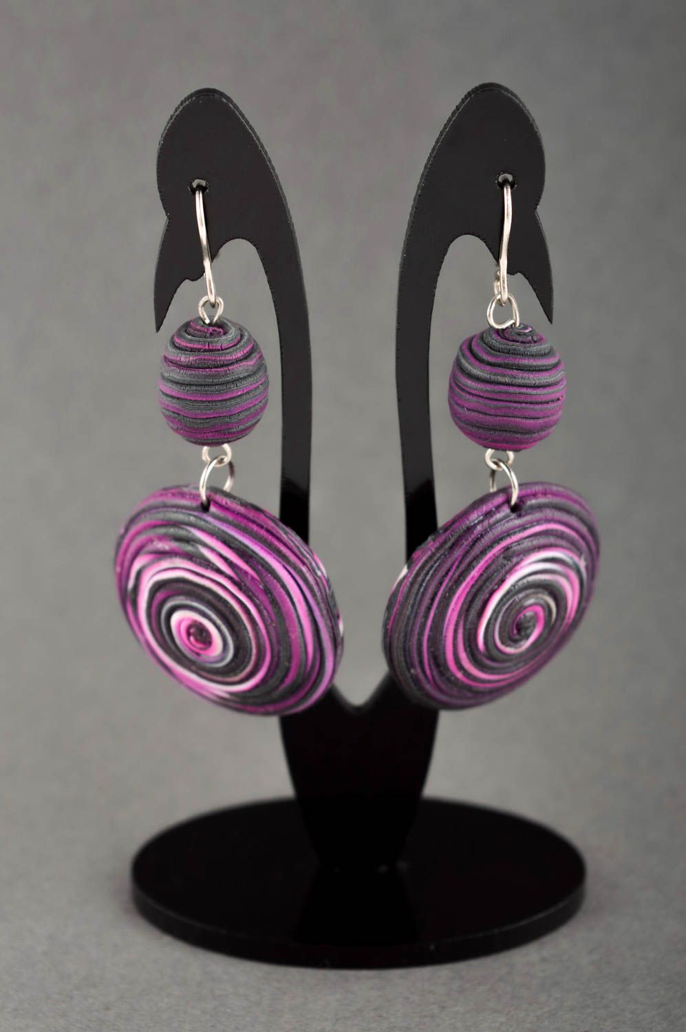 Handmade violette Modeschmuck Ohrringe Polymer Schmuck Accessoire für Frauen foto 1