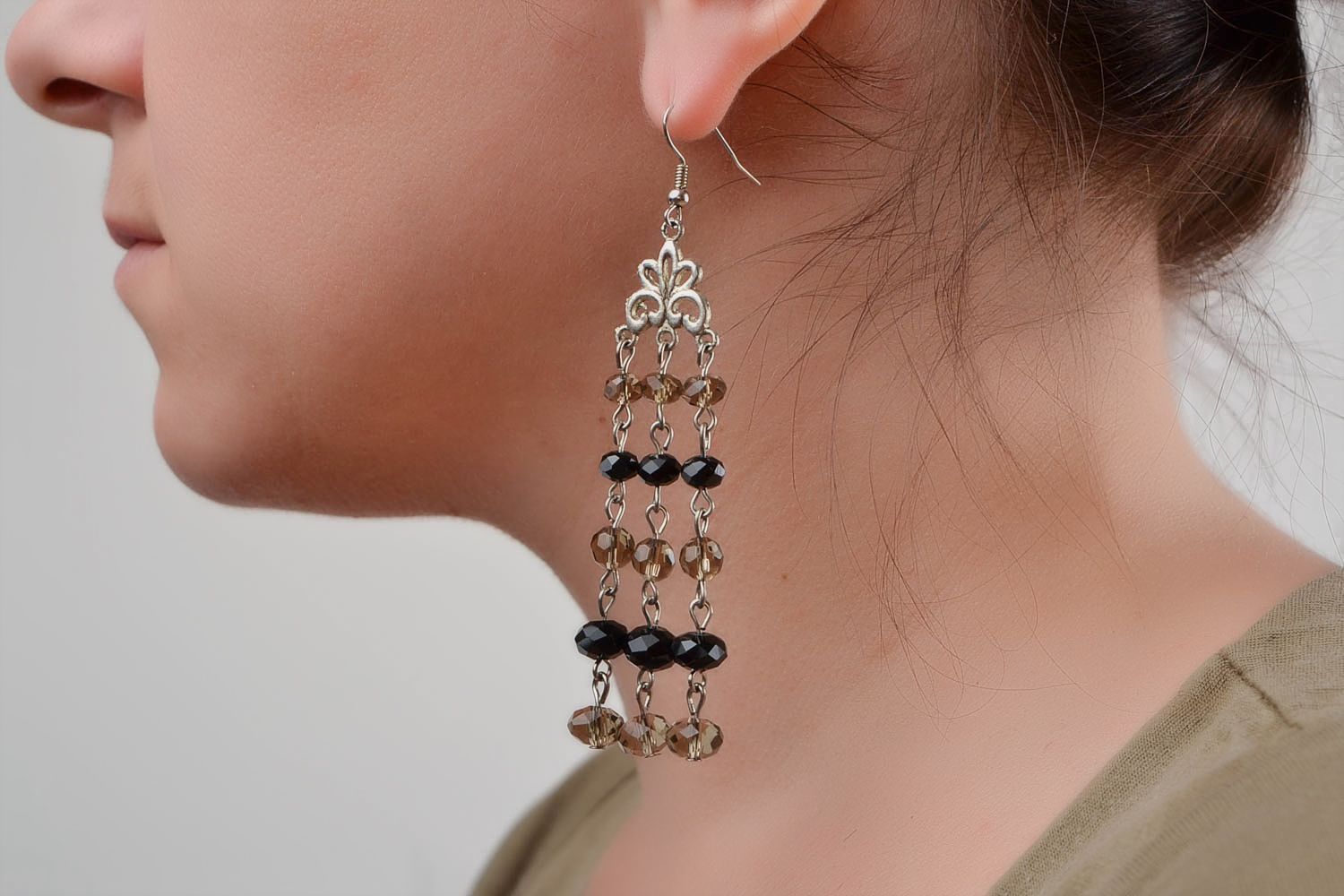 Beautiful homemade designer earrings with faceted Czech glass beads for women photo 2
