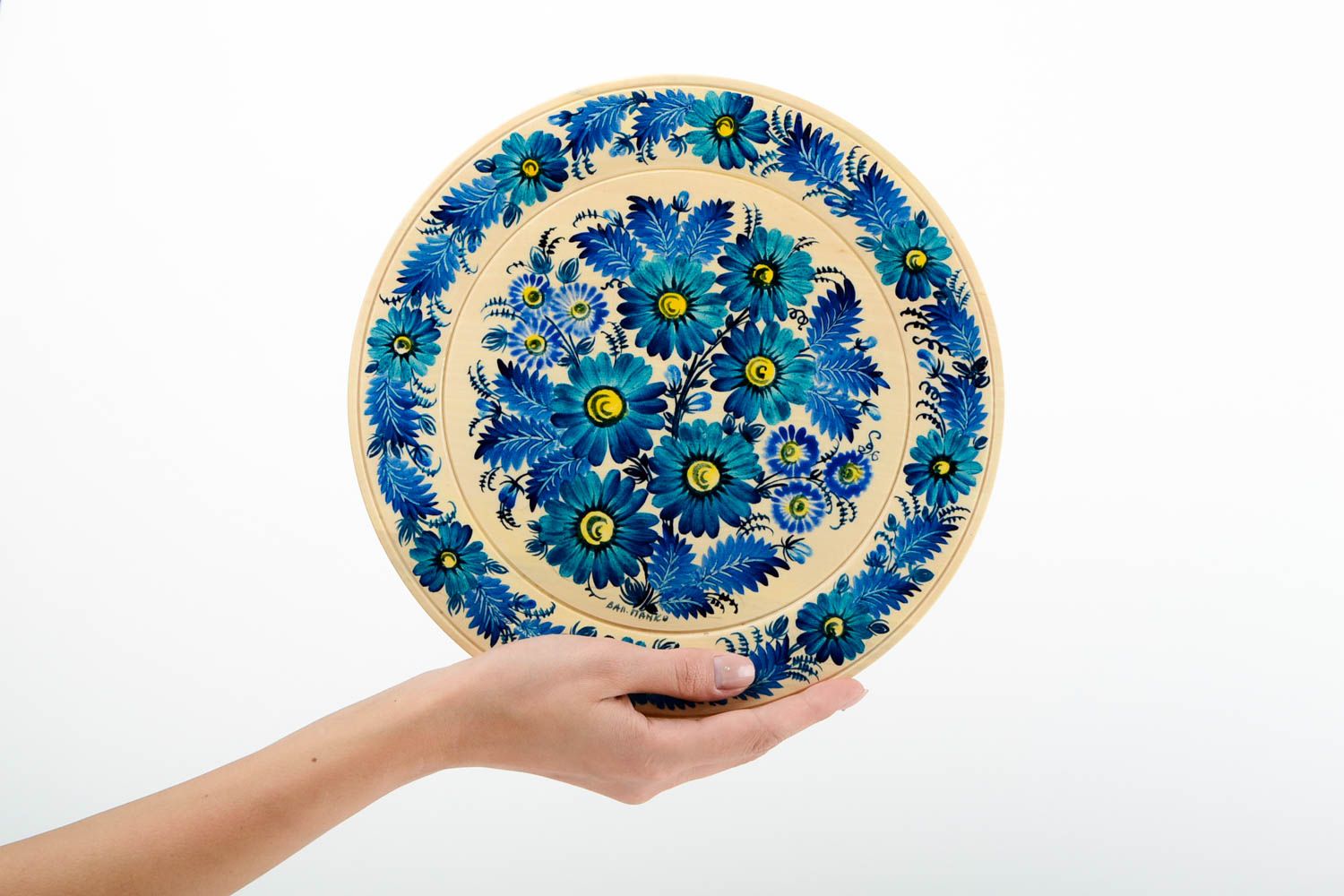 Декор на стену ручной работы синяя декоративная тарелка расписная посуда фото 2