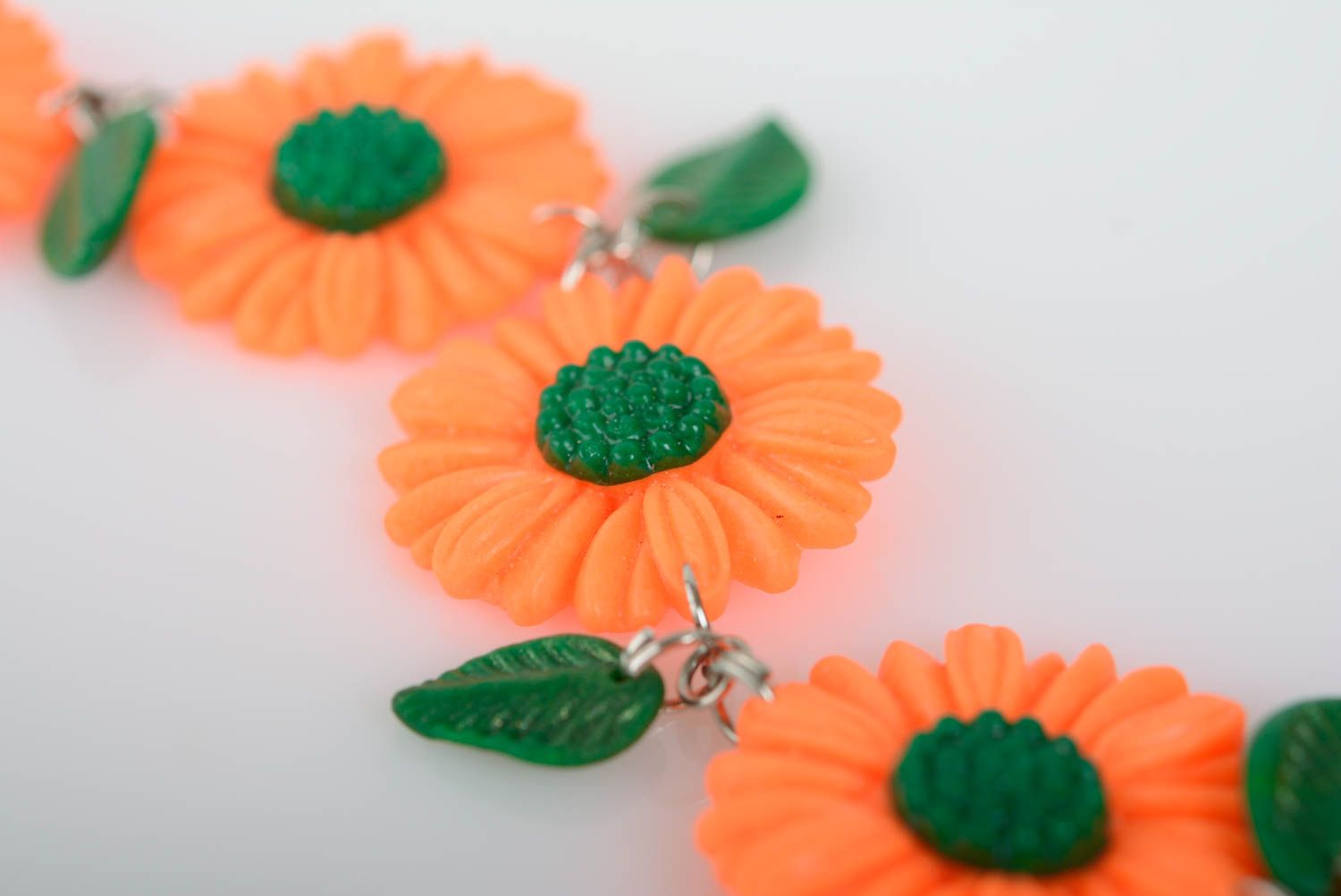 Bright orange handmade designer polymer clay flower bracelet  photo 2