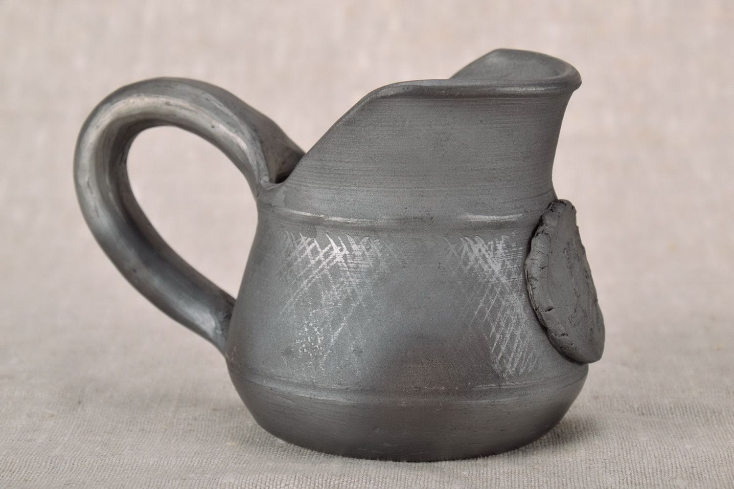 10 oz ceramic creamer jug with handle in black color 0,5 lb photo 2