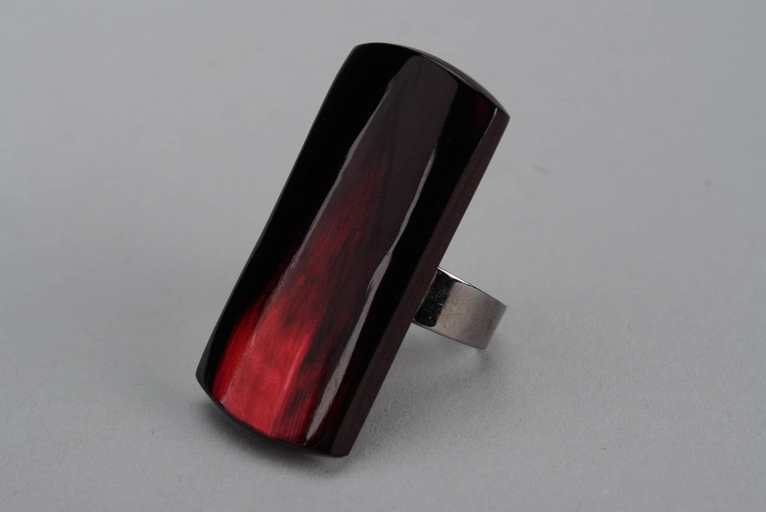 Wine red ring made of cow horn photo 1