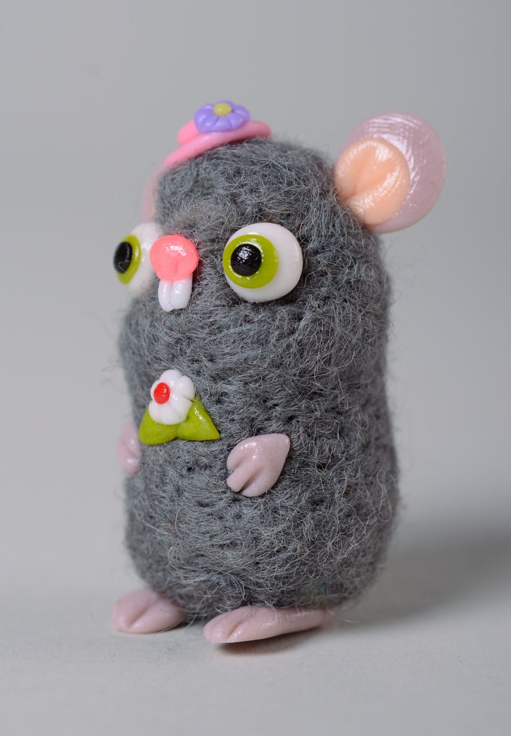 Handmade miniature felted wool toy mouse photo 2