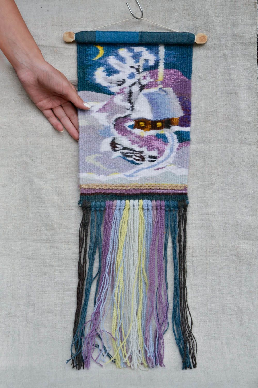 Panel para pared hecho a mano tapiz decorativo de lana decoración de interior foto 2